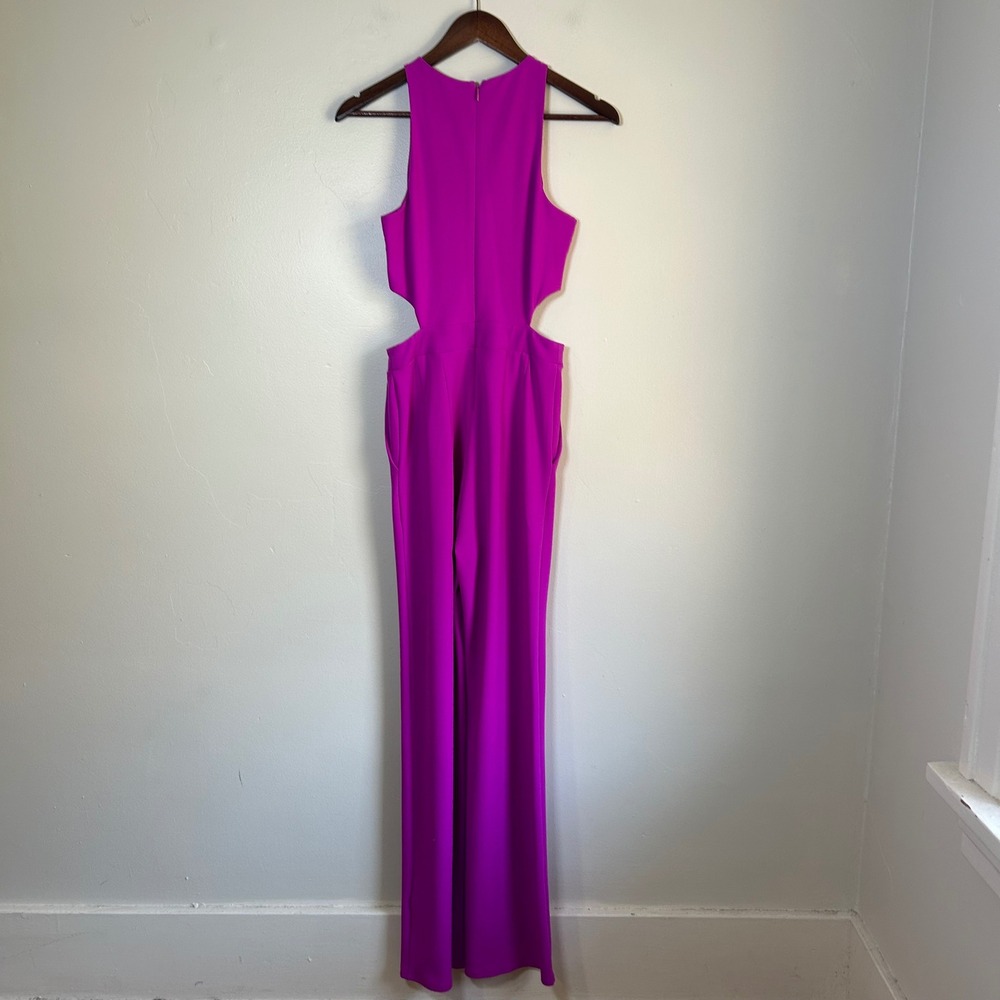 EUC Express Jumpsuit Cut-Out Wide Leg Size XS Magenta Purple Sleeveless